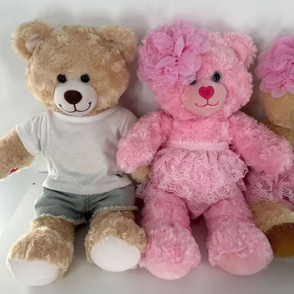 Build A Bear Pink Teddy Bear Plush Stuffed Animal BABW 16” Heart Nose Cute - Picture 12 of 14